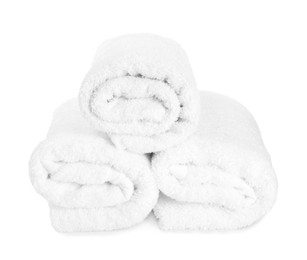 Three rolled terry towels isolated on white