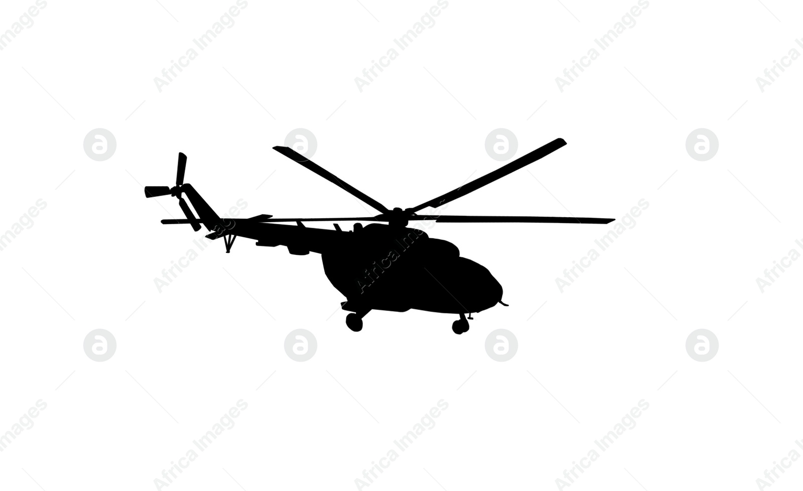 Image of Silhouette of army helicopter isolated on white. Military machinery