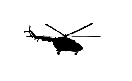 Silhouette of army helicopter isolated on white. Military machinery
