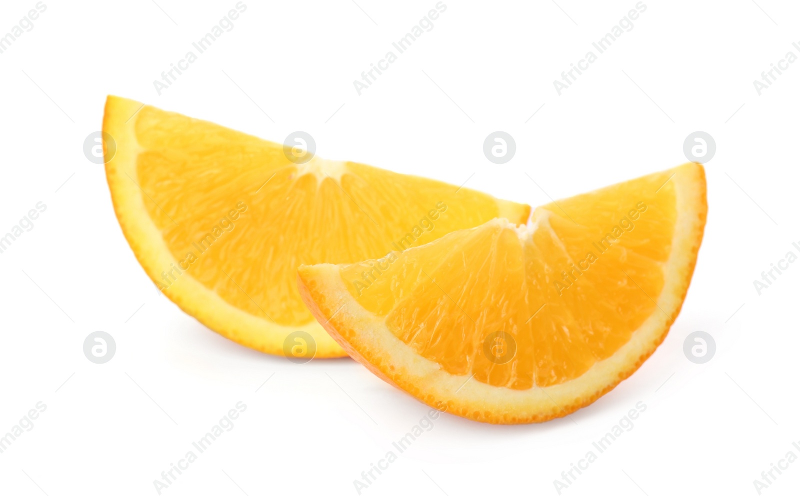 Photo of Slices of fresh ripe orange on white background