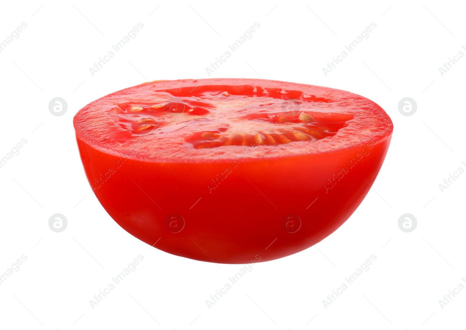 Photo of Slice of fresh ripe tomato isolated on white