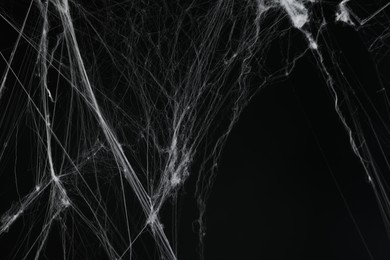 Creepy white spider web on black background