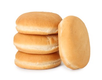 Many fresh burger buns isolated on white