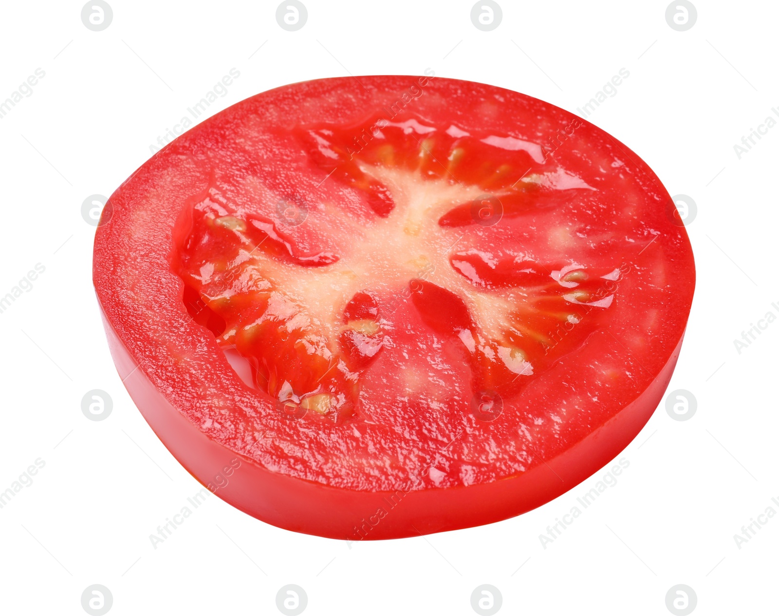 Photo of Slice of fresh ripe tomato isolated on white