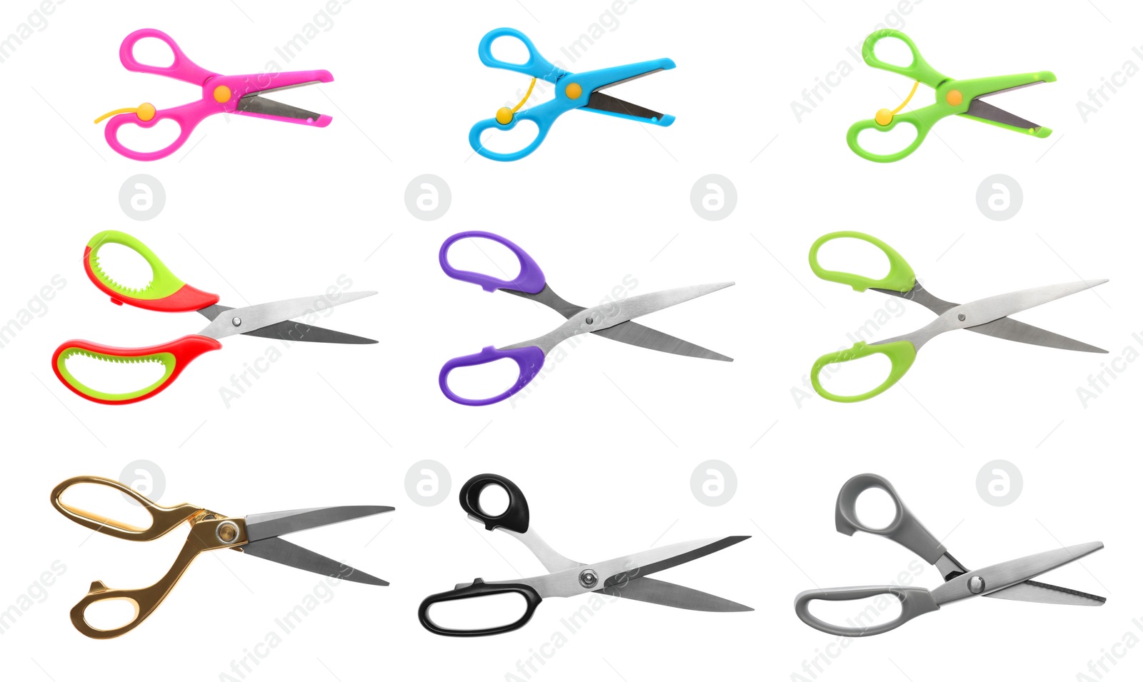 Image of Set with different scissors on white background