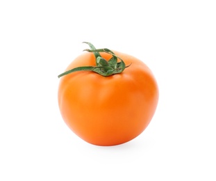 Delicious ripe orange tomato on white background