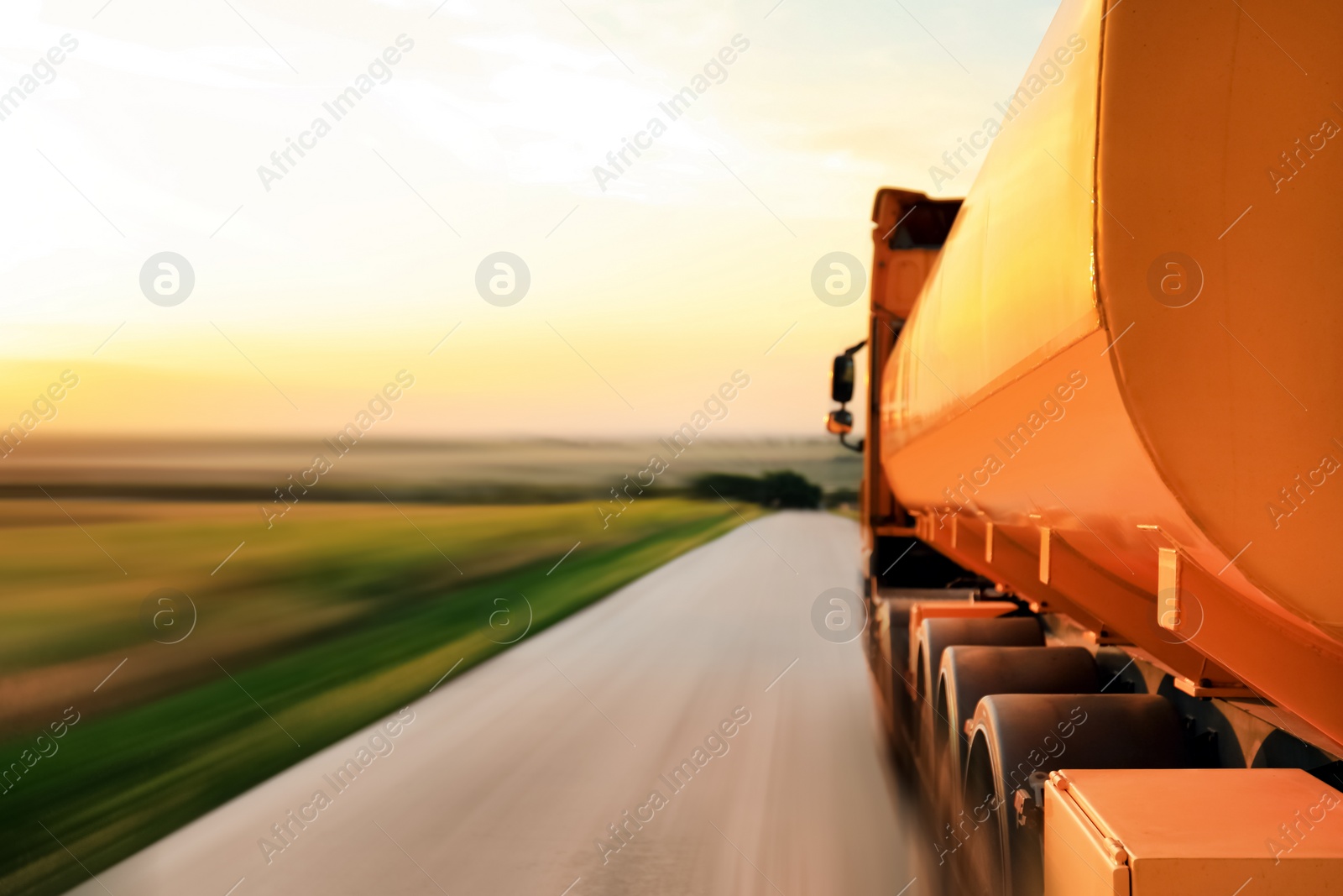 Image of Logistics concept. Truck on country road, motion blur effect 