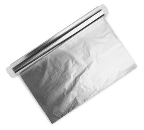 Photo of Roll of aluminum foil isolated on white, top view