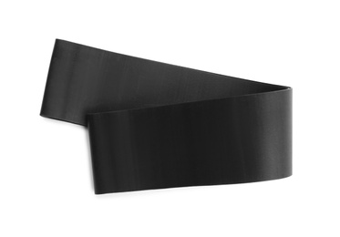 Photo of Black fitness elastic band isolated on white, top view