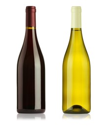 Image of Bottles of white and red wine isolated on white