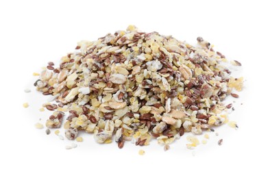 Pile of granola on white background. Healthy snack