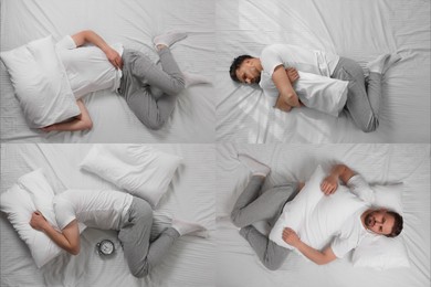 Image of Man suffering from insomnia, set of photos. Sleep disorder