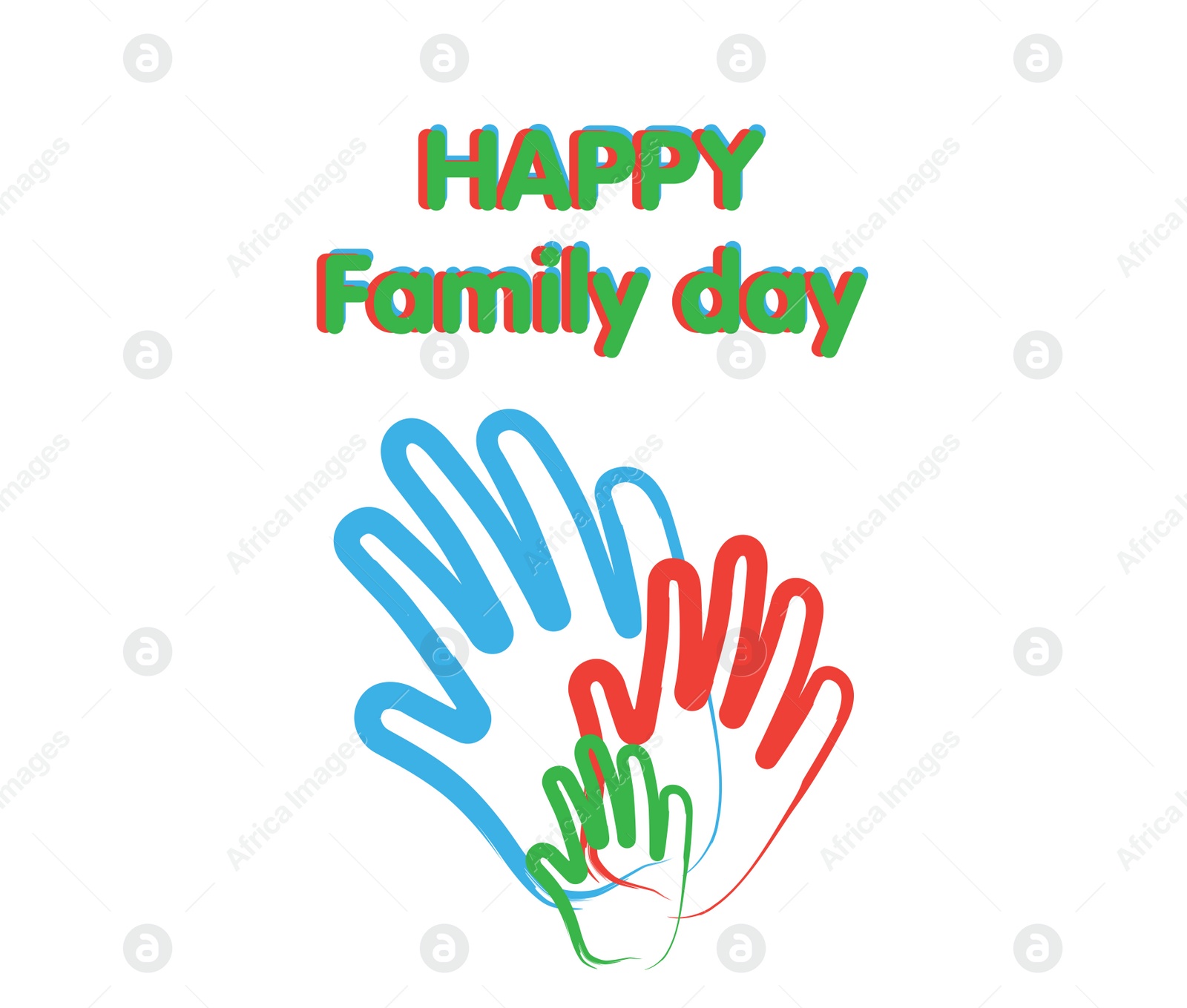 Illustration of Happy Family Day.  hands on white background