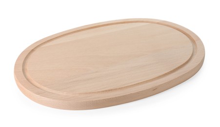 Photo of One wooden cutting board on white background