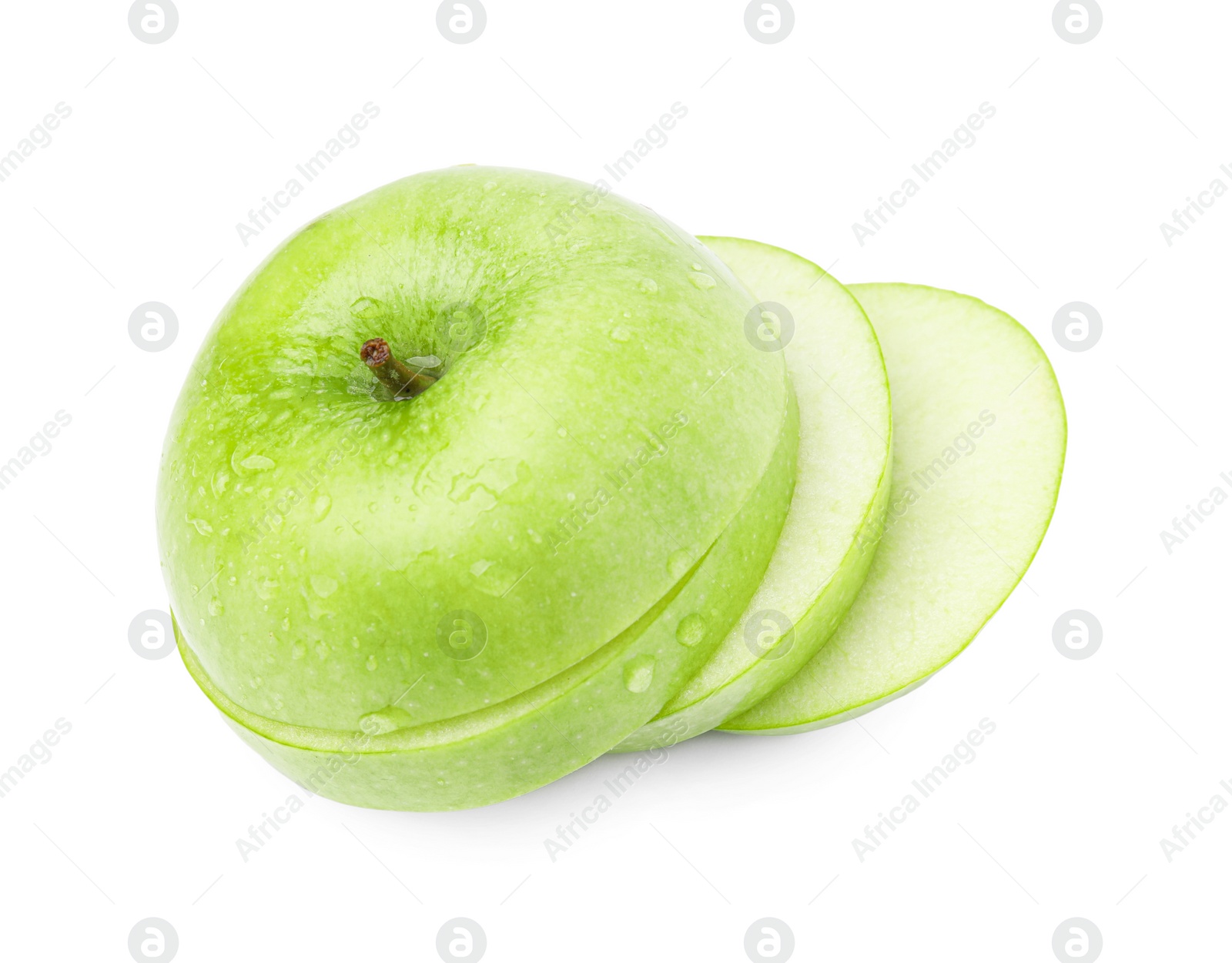 Sliced ripe green apple isolated on white Photo of Sliced ripe green apple isolated on white