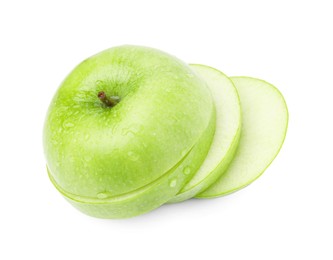 Photo of Sliced ripe green apple isolated on white