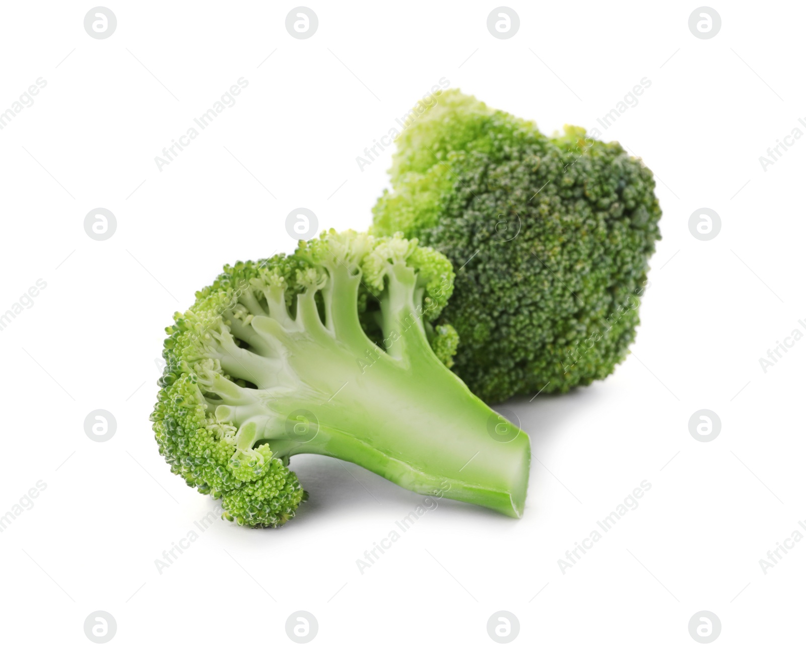 Photo of Fresh green broccoli on white background. Organic food