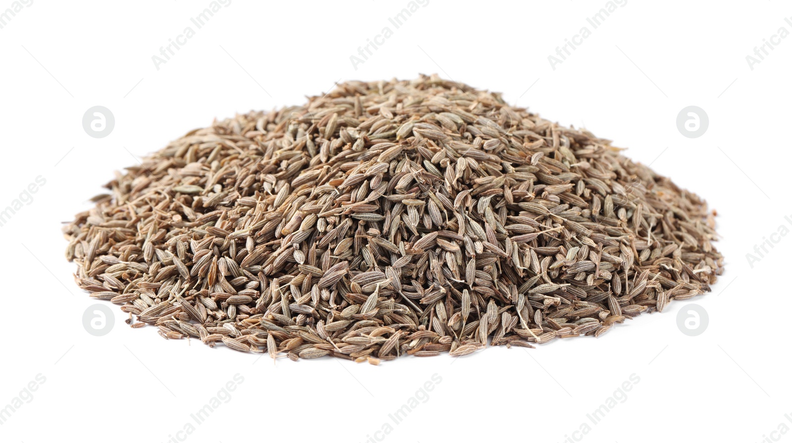 Photo of Heap of aromatic caraway (Persian cumin) seeds isolated on white