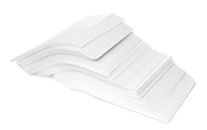 Pile of paper sheets on white background