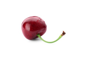 Ripe sweet cherry with water drops isolated on white
