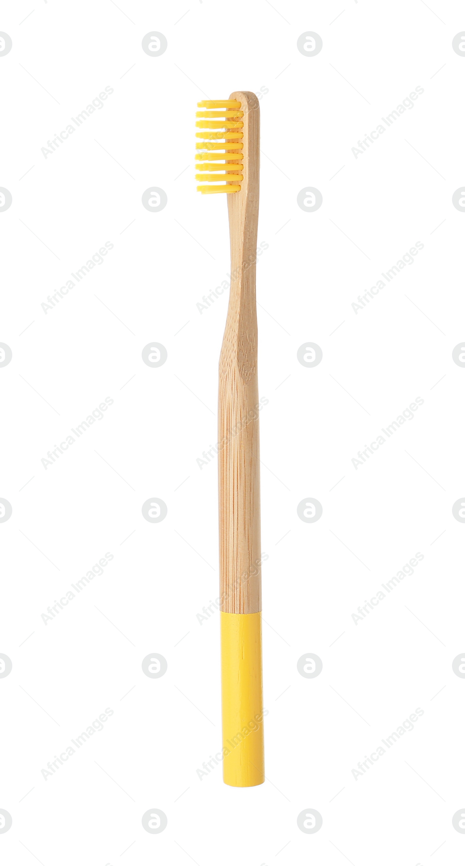 Photo of Bamboo toothbrush on white background. Dental care