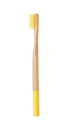 Photo of Bamboo toothbrush on white background. Dental care