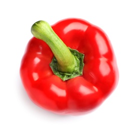 Photo of Tasty ripe red bell pepper on white background, top view