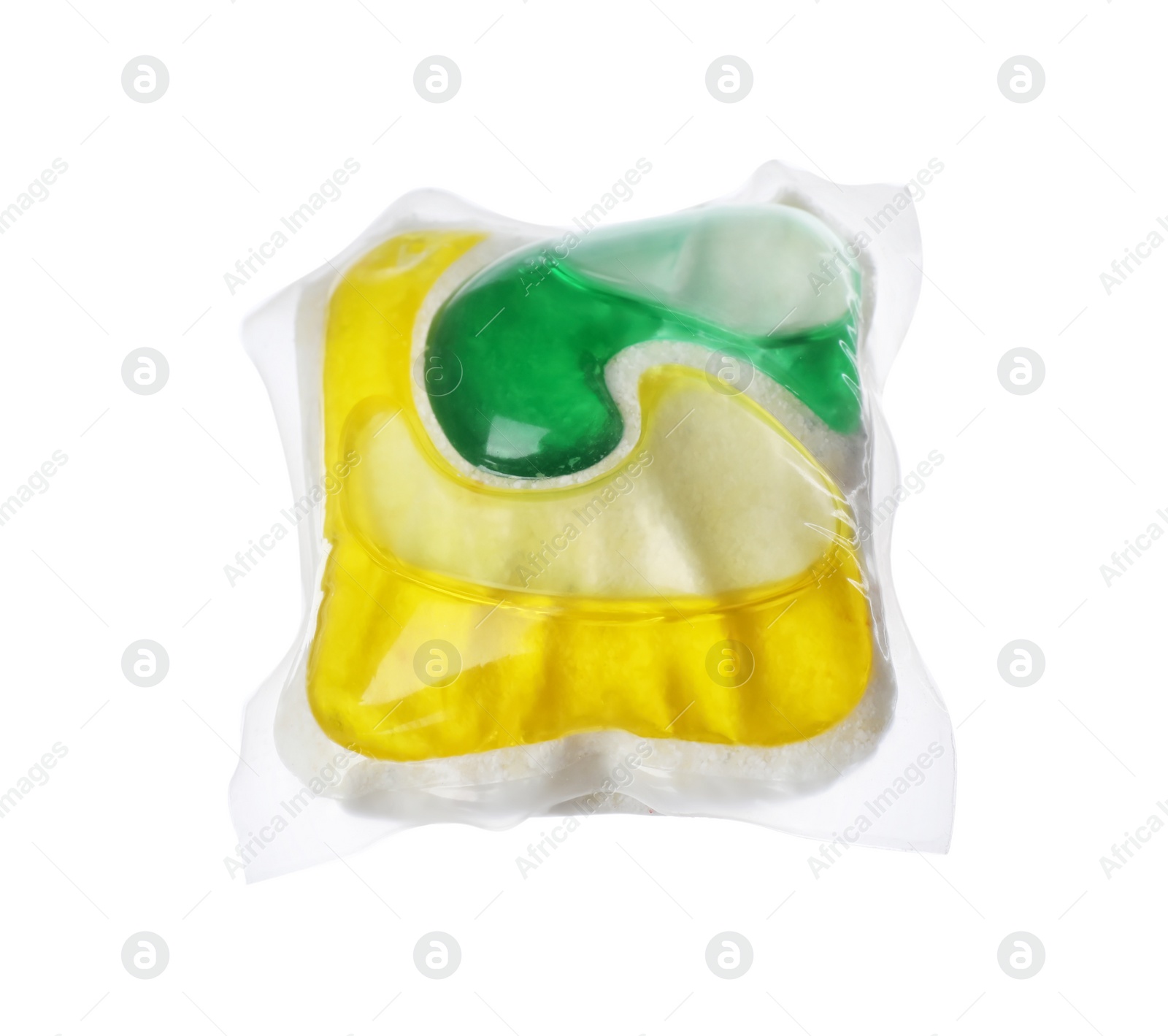 Photo of One dishwasher detergent pod isolated on white