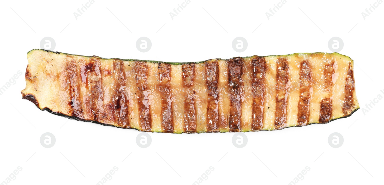 Photo of Slice of delicious grilled zucchini isolated on white, top view