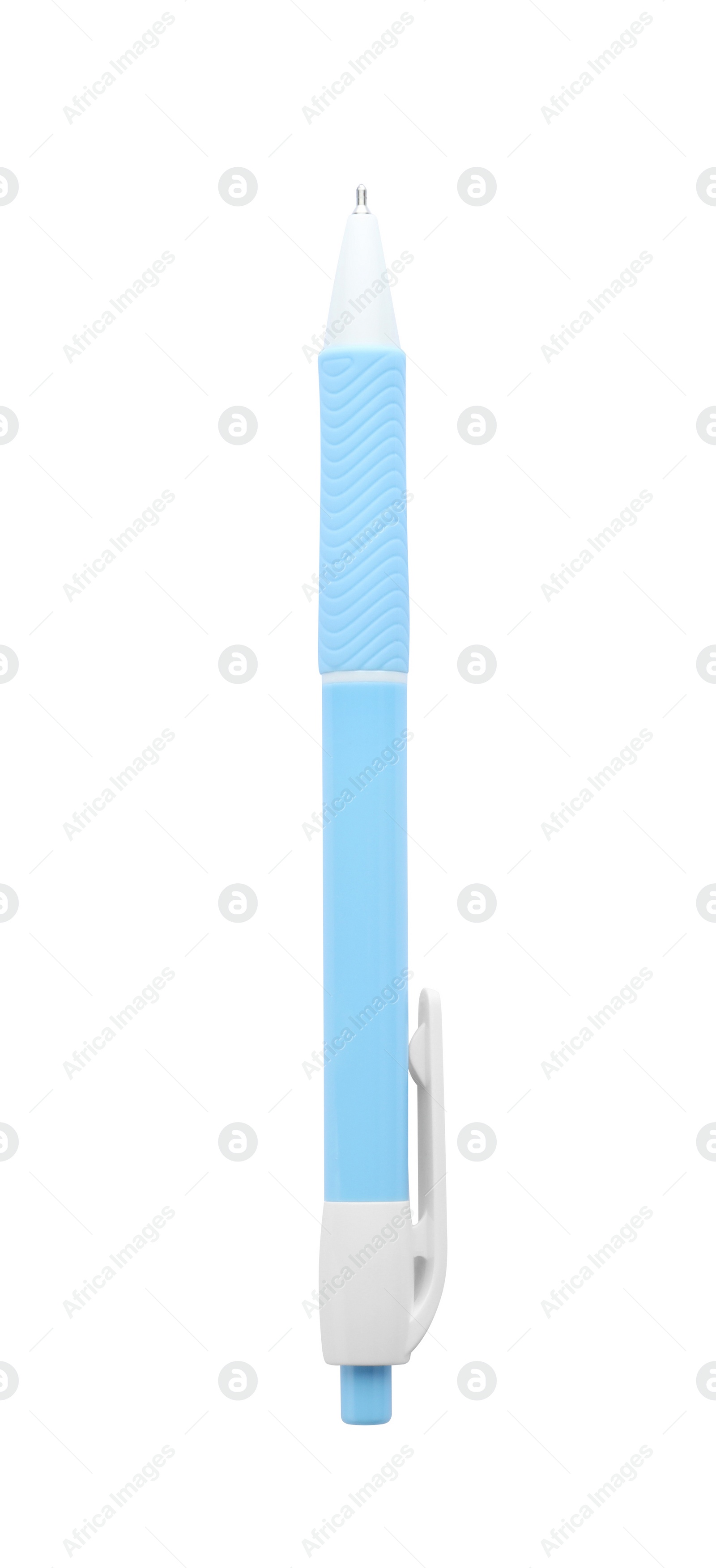 Photo of New retractable pen isolated on white. School stationery