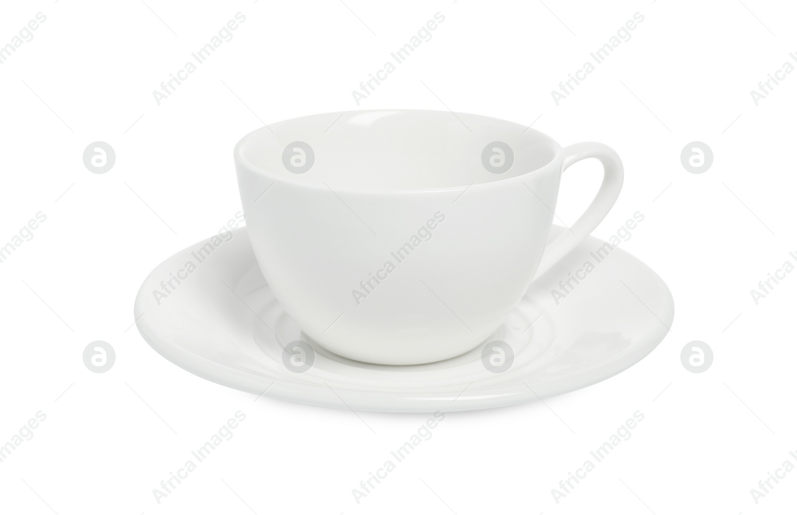 Photo of Ceramic cup with saucer isolated on white