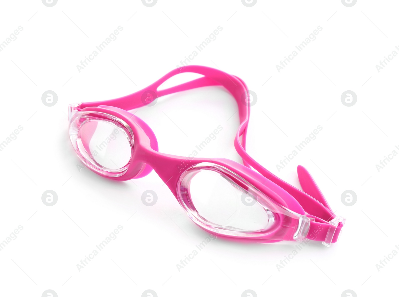 Photo of Pink swim goggles isolated on white. Beach object