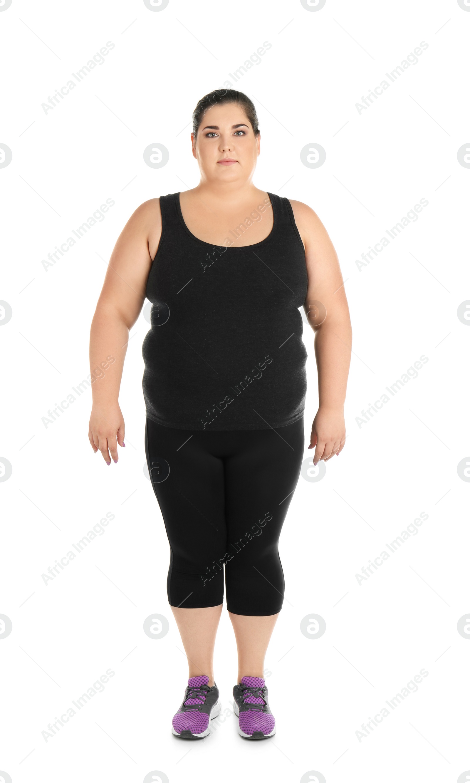 Photo of Portrait of overweight woman on white background