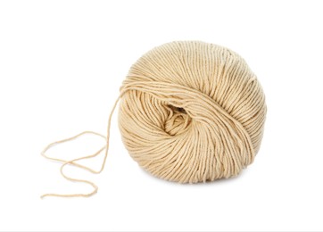 Soft beige woolen yarn isolated on white