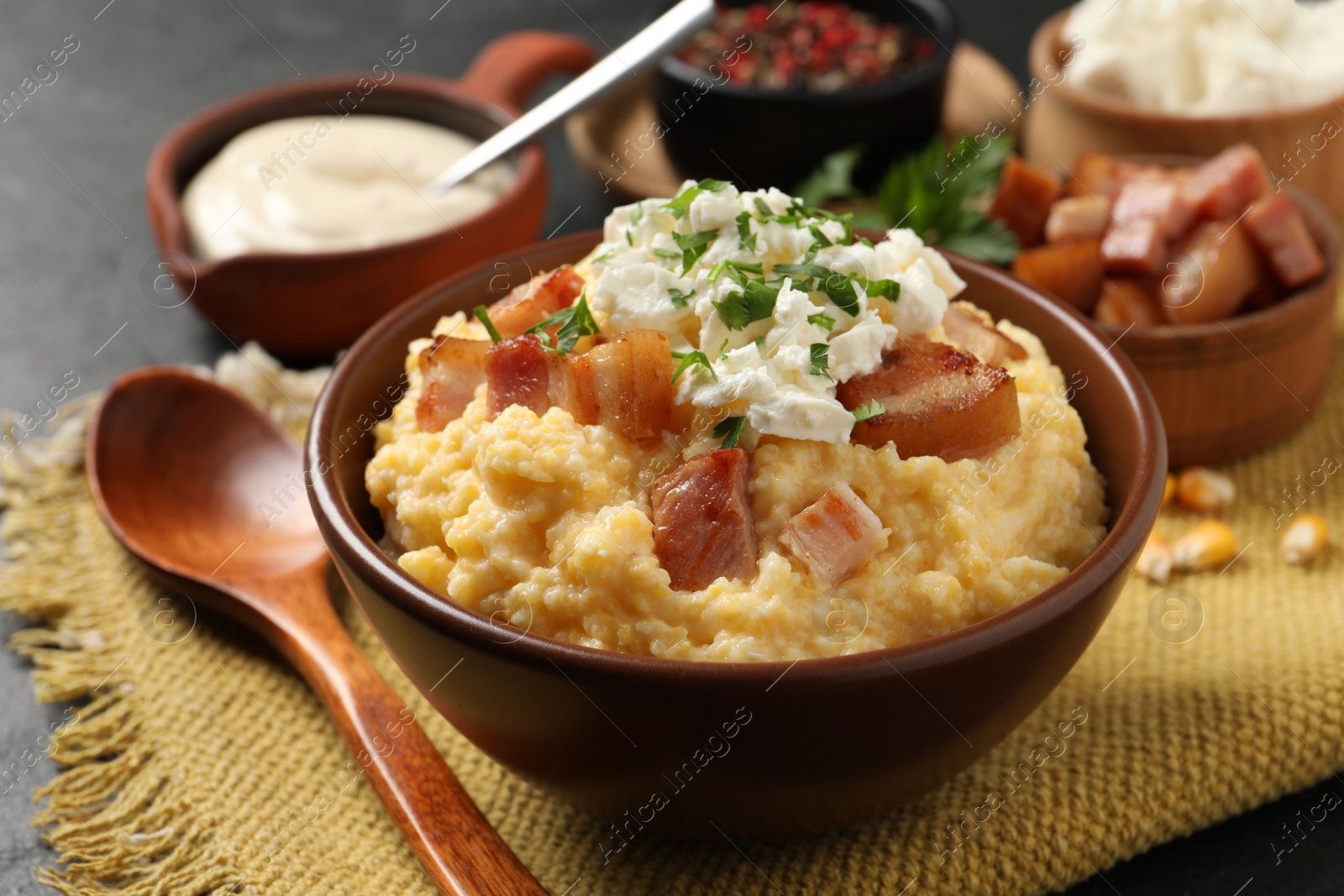 Photo of Delicious traditional Ukrainian banosh served on table