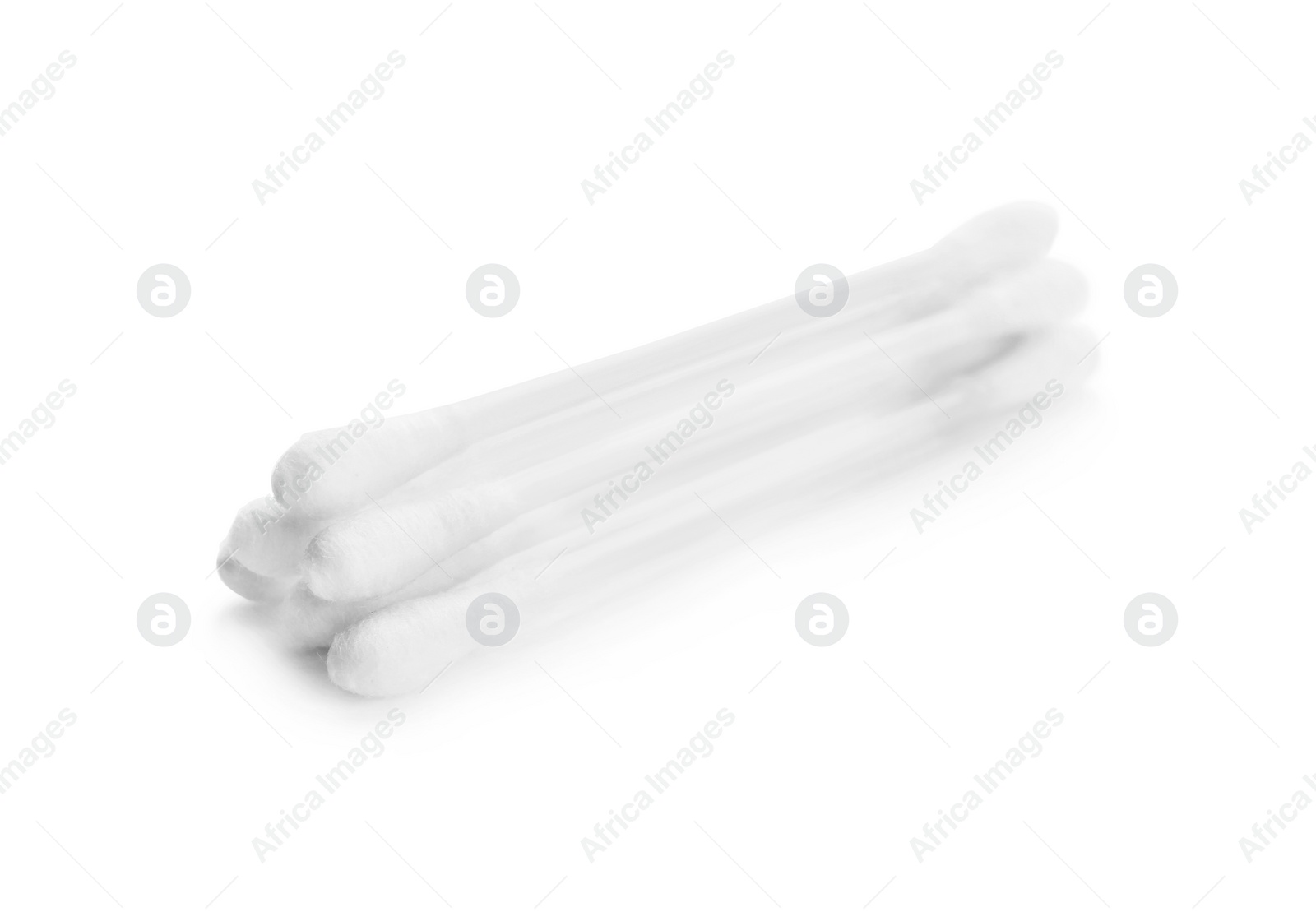 Photo of Plastic cotton swabs on white background. Hygienic accessory