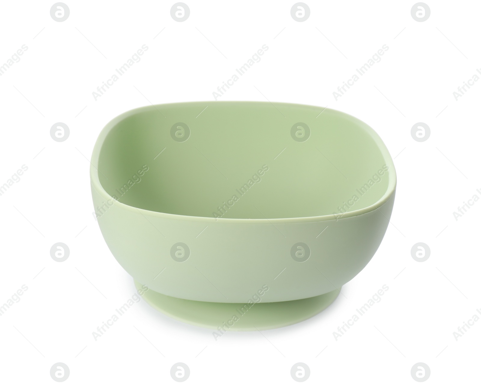 Photo of Plastic bowl on white background. Serving baby food