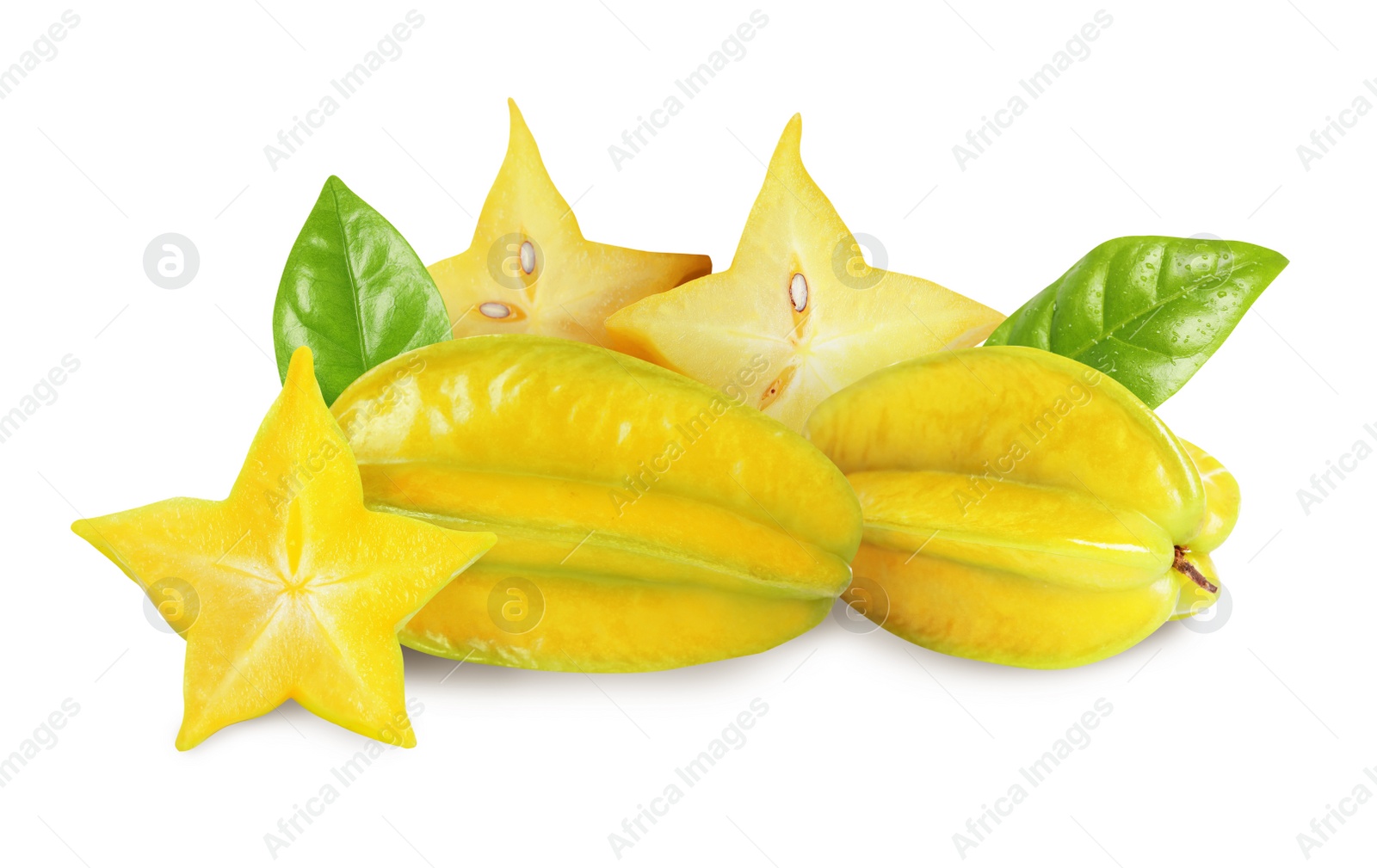 Image of Delicious ripe carambola fruits on white background