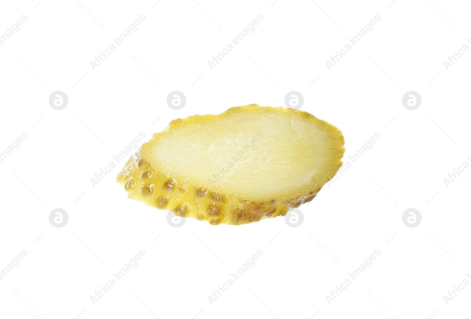 Photo of Slice of pickled cucumber for burger isolated on white