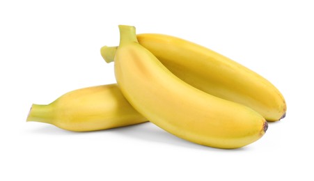 Photo of Tasty ripe baby bananas on white background