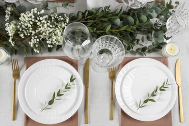 Photo of Stylish elegant table setting for festive dinner, flat lay