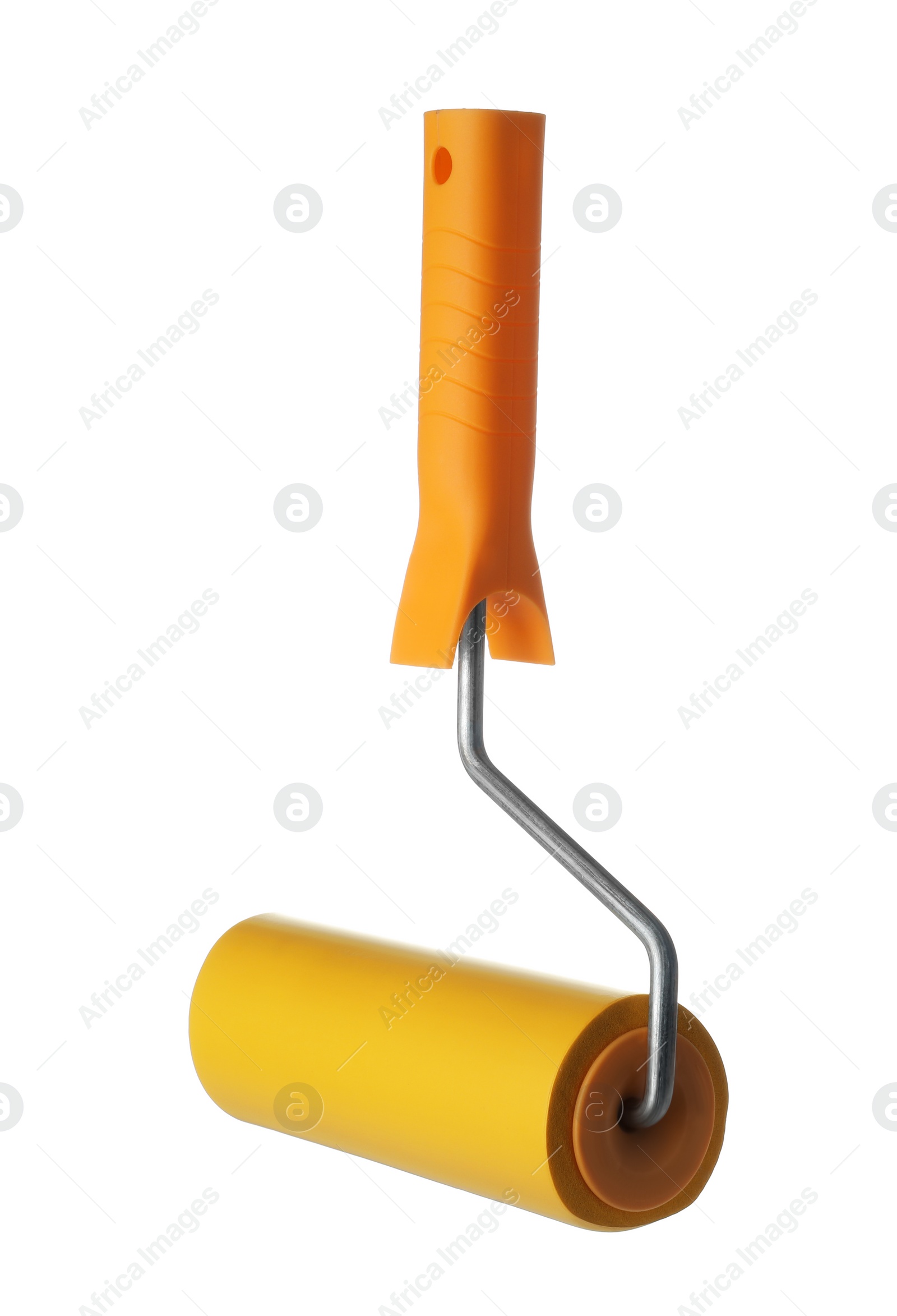 Photo of New paint roller brush on white background