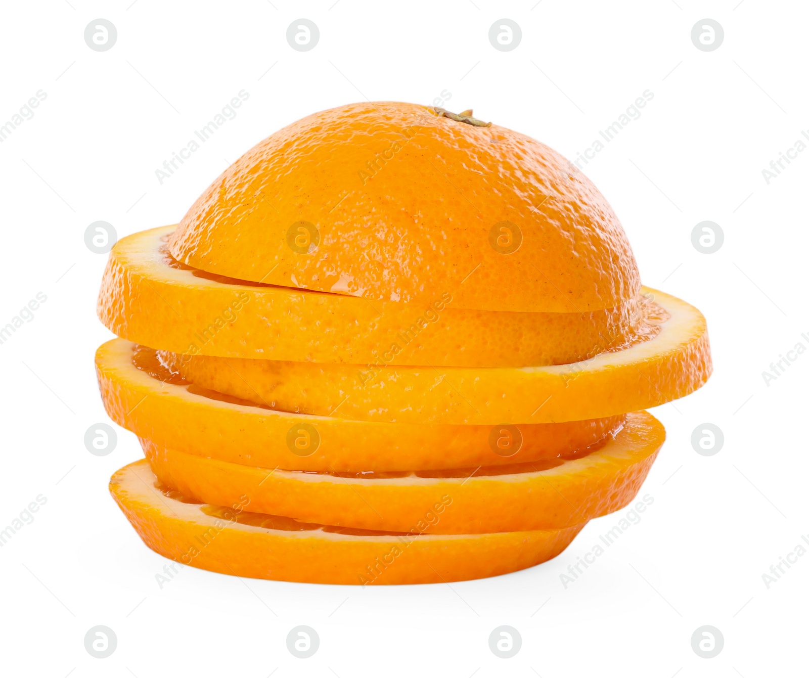 Photo of Slices of juicy orange isolated on white
