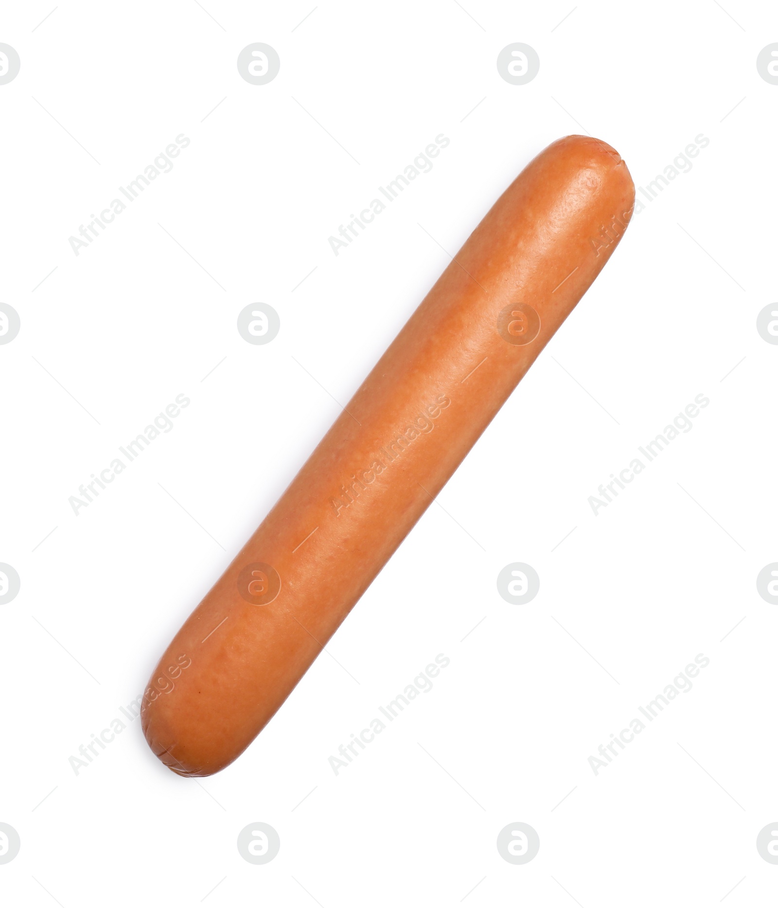 Photo of Fresh raw sausage isolated on white, top view. Ingredient for hot dog