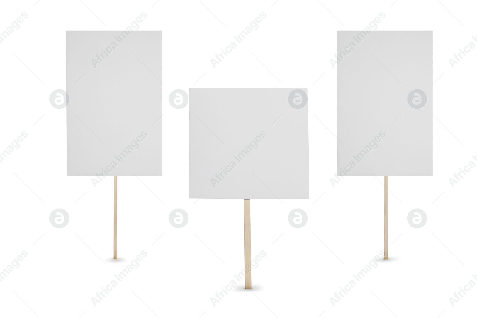 Image of Set with different blank protest signs on white background