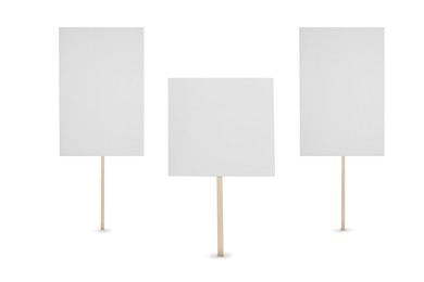 Set with different blank protest signs on white background