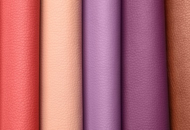 Photo of Leather samples of different colors for interior design as background