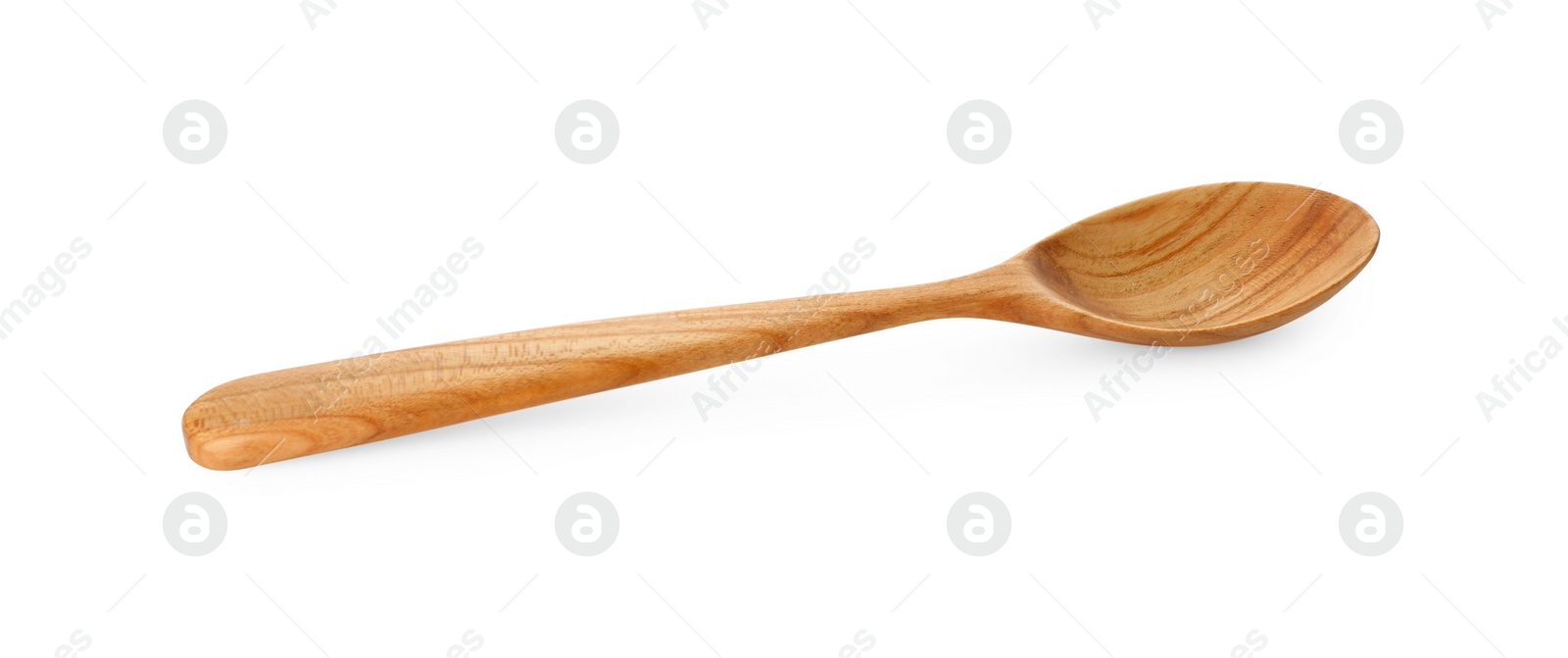 Photo of One empty wooden spoon isolated on white