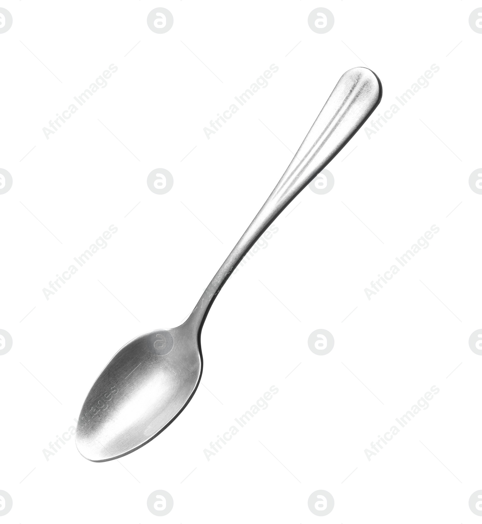 Photo of One metal tea spoon isolated on white