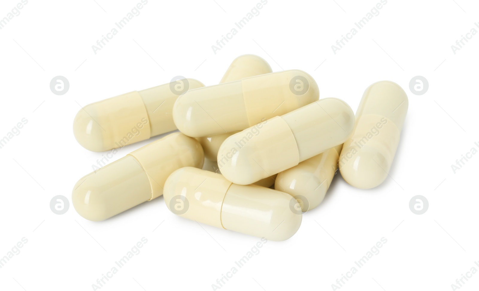 Photo of Vitamin capsules isolated on white. Health supplement